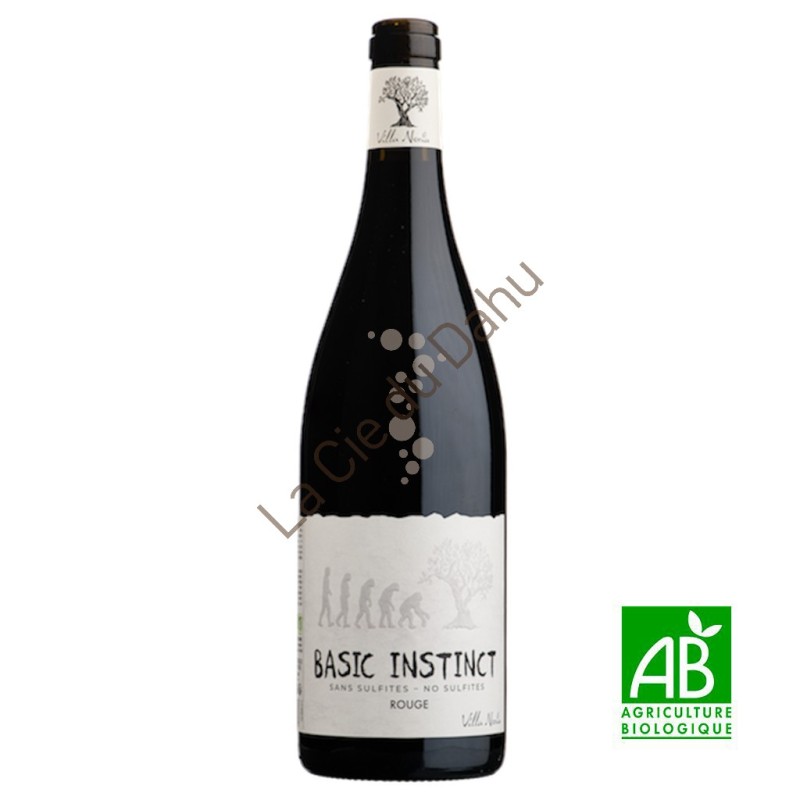 Basic Instinct Rouge, Vin sans soufre ajouté 12,5°, bio, 75 cl, Domaine Villa Noria